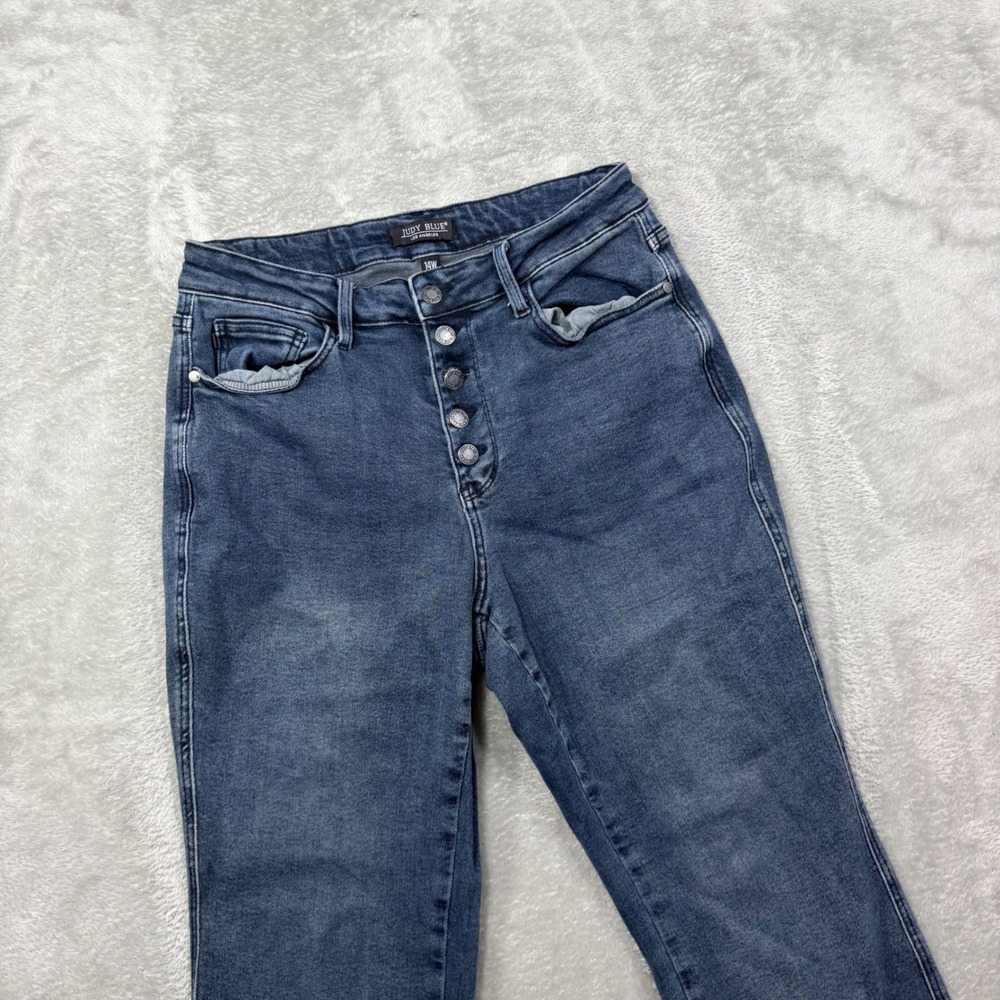 Judy Blue Straight Leg Jeans Womens 14W Blue High Rise Button Fly JB88912 DK